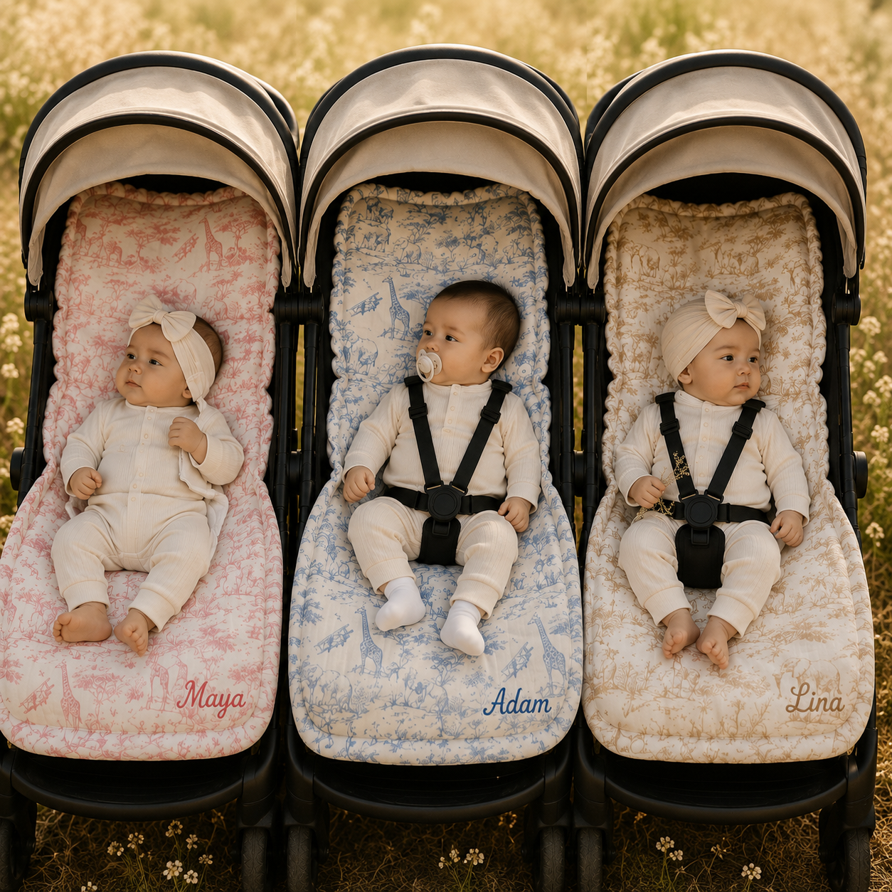 Assise de poussette personnalisée 100%coton pour bébé